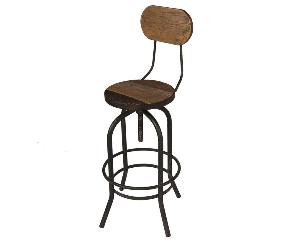 Stools - Bar stool III, wood and metal, adjustable seat, industrial design - JP2B DECORATION