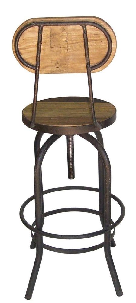 Stools - Bar stool III, wood and metal, adjustable seat, industrial design - JP2B DECORATION