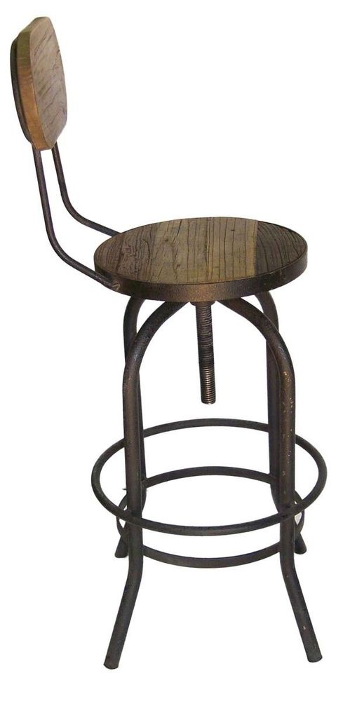 Stools - Bar stool III, wood and metal, adjustable seat, industrial design - JP2B DECORATION