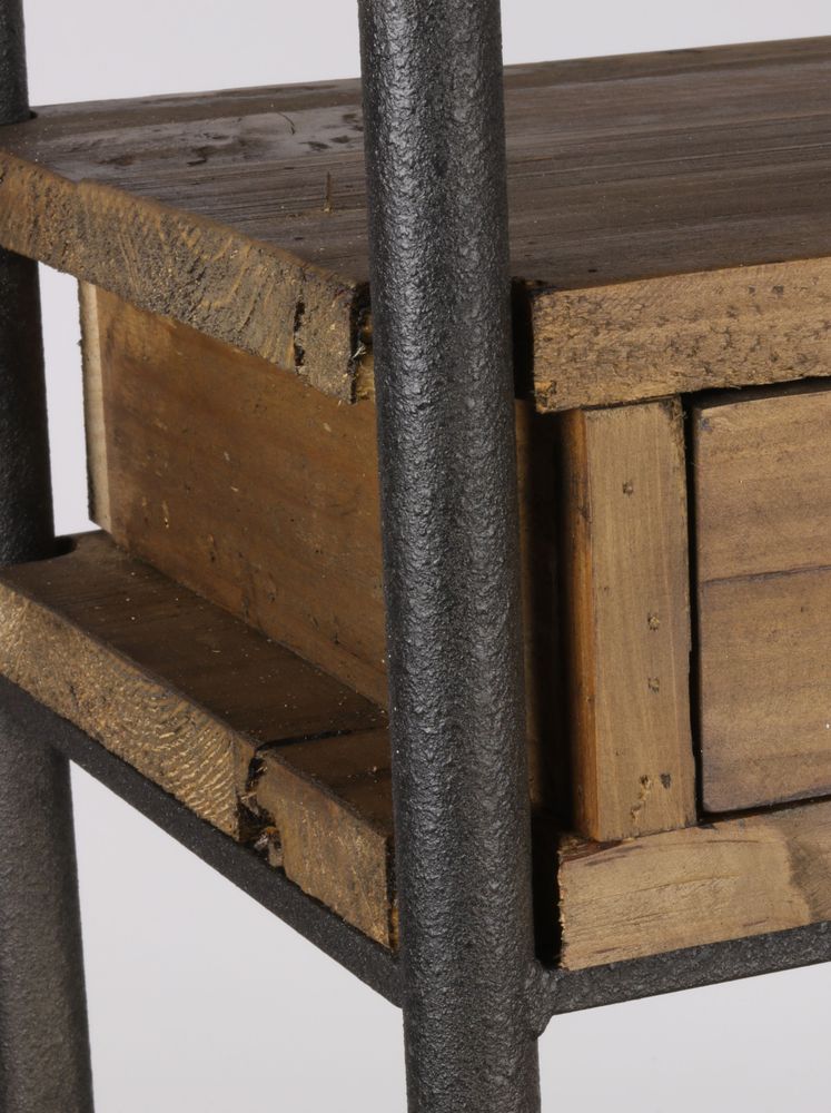 Bookshelves - Industrial bookshelf in metal and recycled wood, 231 cm, 12 drawers - JP2B DECORATION