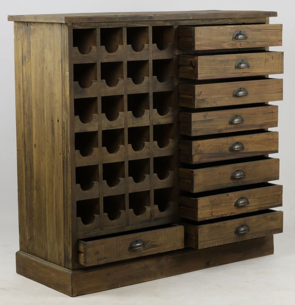 Sideboards - Vintage industrial buffet base in recycled wood, 110 cm, 9 drawers - JP2B DECORATION