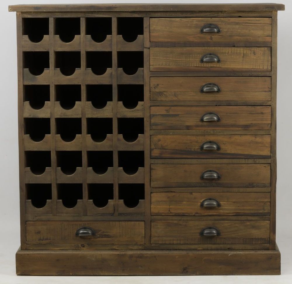 Sideboards - Vintage industrial buffet base in recycled wood, 110 cm, 9 drawers - JP2B DECORATION