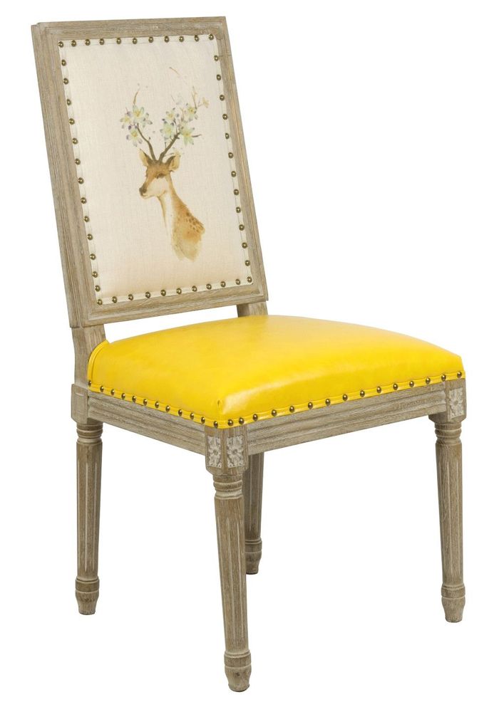 Chaises - Chaise de table Louis XVI, style vintage, 100 cm, finition jaune vieilli - JP2B DECORATION