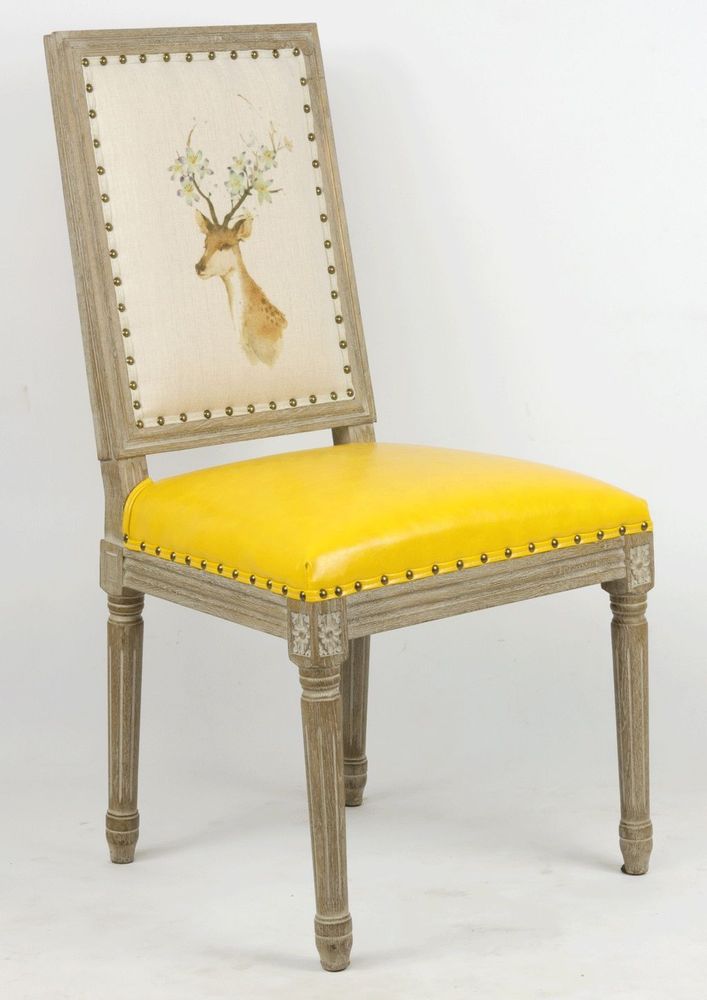 Chaises - Chaise de table Louis XVI, style vintage, 100 cm, finition jaune vieilli - JP2B DECORATION