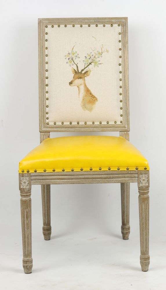 Chaises - Chaise de table Louis XVI, style vintage, 100 cm, finition jaune vieilli - JP2B DECORATION
