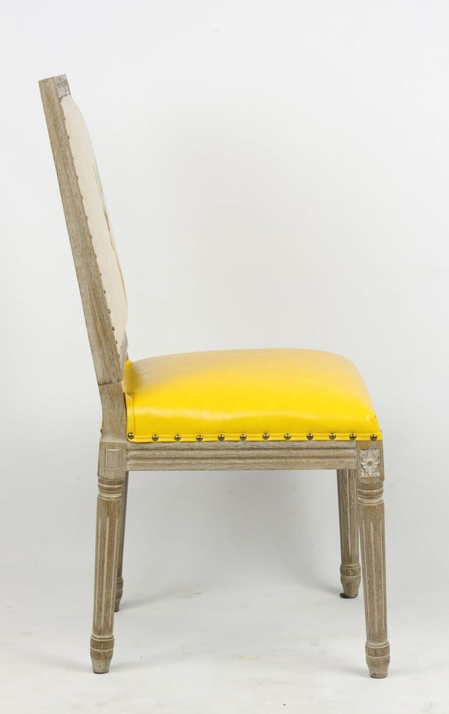 Chaises - Chaise de table Louis XVI, style vintage, 100 cm, finition jaune vieilli - JP2B DECORATION