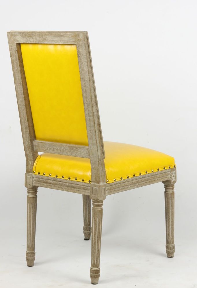Chaises - Chaise de table Louis XVI, style vintage, 100 cm, finition jaune vieilli - JP2B DECORATION