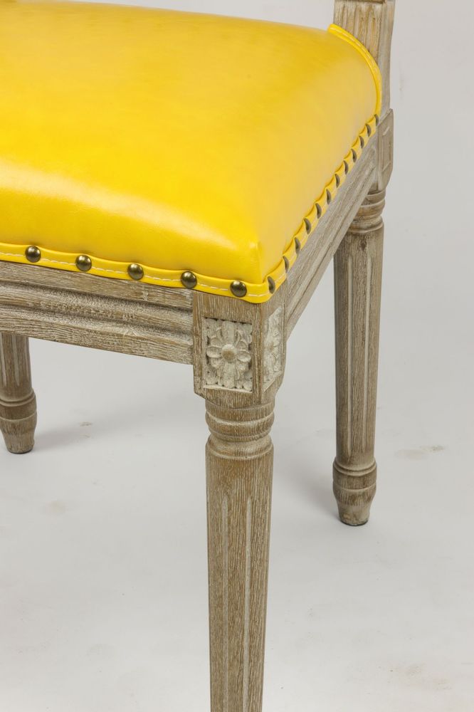 Chaises - Chaise de table Louis XVI, style vintage, 100 cm, finition jaune vieilli - JP2B DECORATION