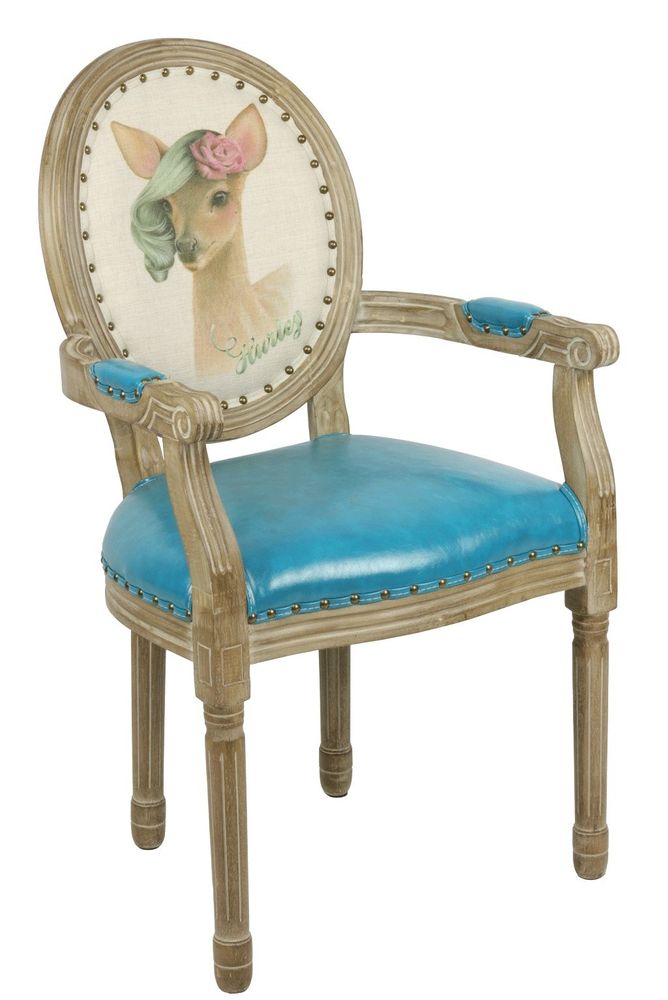Chaises - Fauteuil bleu Biche, style vintage, assise confortable, 96 cm - JP2B DECORATION