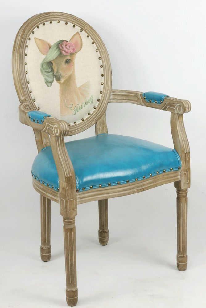 Chaises - Fauteuil bleu Biche, style vintage, assise confortable, 96 cm - JP2B DECORATION