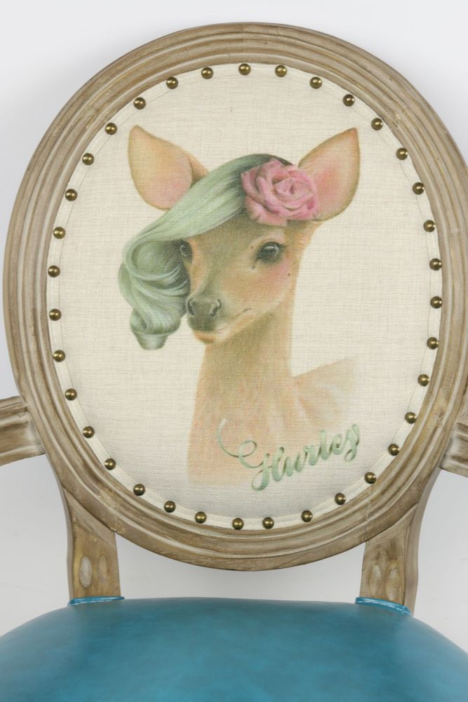 Chaises - Fauteuil bleu Biche, style vintage, assise confortable, 96 cm - JP2B DECORATION