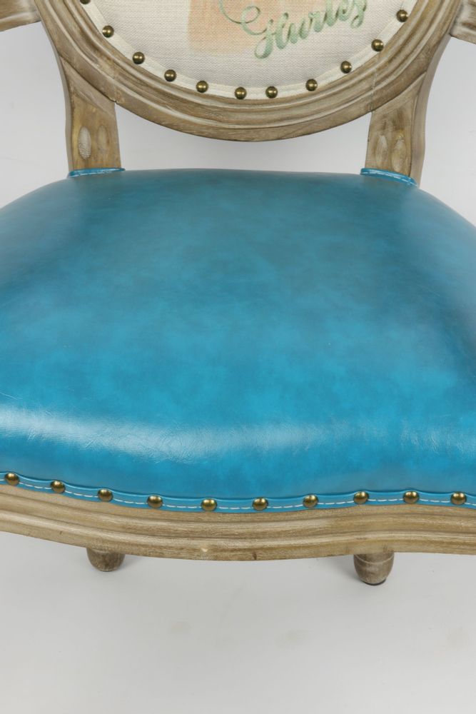 Chaises - Fauteuil bleu Biche, style vintage, assise confortable, 96 cm - JP2B DECORATION