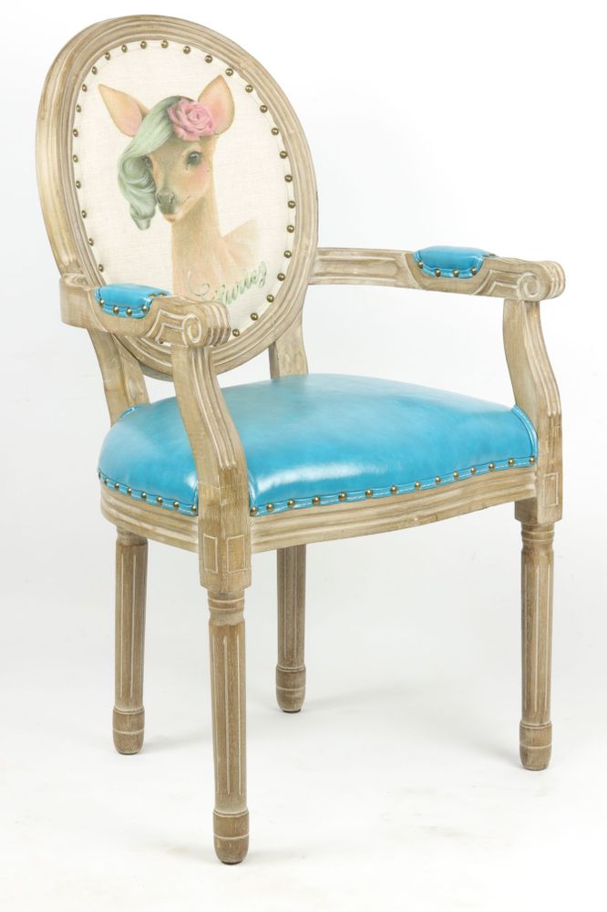 Chaises - Fauteuil bleu Biche, style vintage, assise confortable, 96 cm - JP2B DECORATION