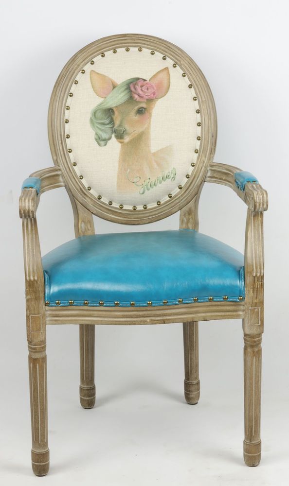 Chaises - Fauteuil bleu Biche, style vintage, assise confortable, 96 cm - JP2B DECORATION