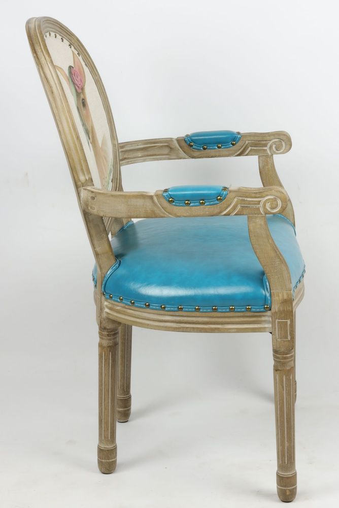 Chaises - Fauteuil bleu Biche, style vintage, assise confortable, 96 cm - JP2B DECORATION