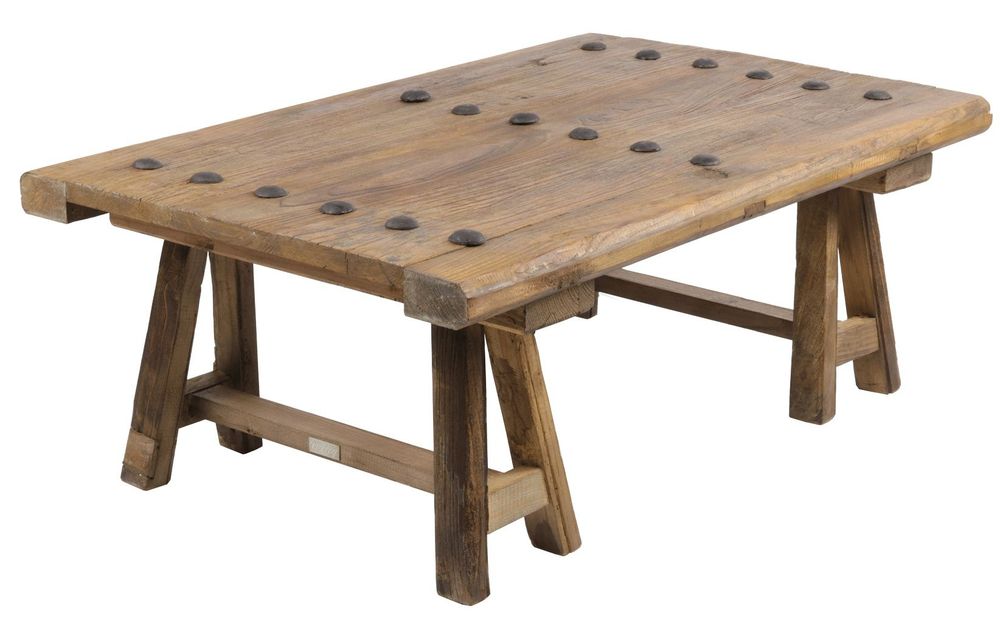 Tables basses - Table à café Tréteaux en bois recyclé, 110 cm, style industriel vintage - JP2B DECORATION
