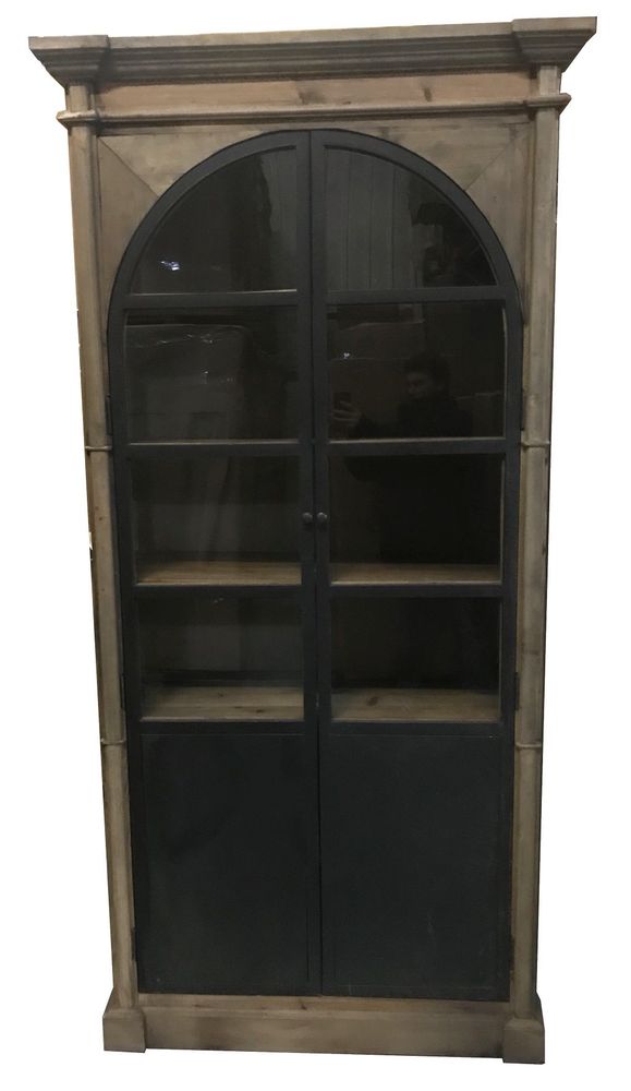 Bibliothèques - Vitrine industrielle Polka en métal et bois recyclé, 230 cm, 5 étagères - JP2B DECORATION