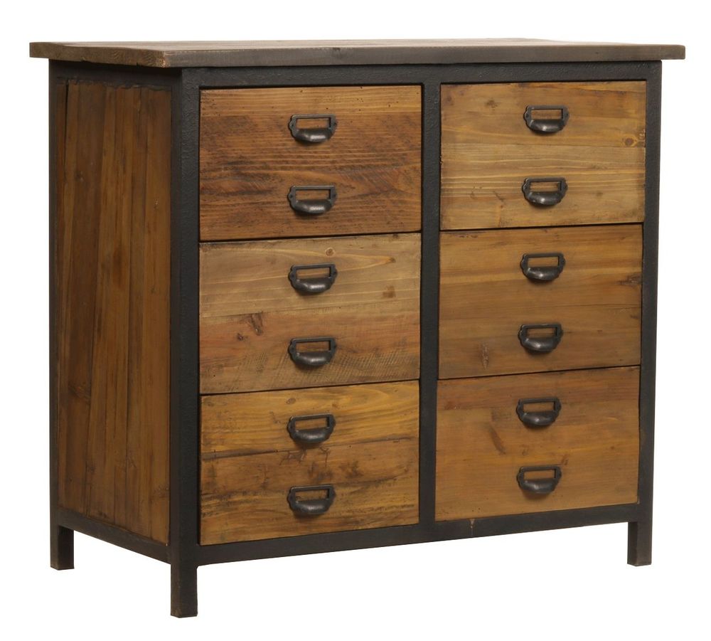 Sideboards - Dakota industrial sideboard in wood and metal, 6 drawers, 89 cm - JP2B DECORATION