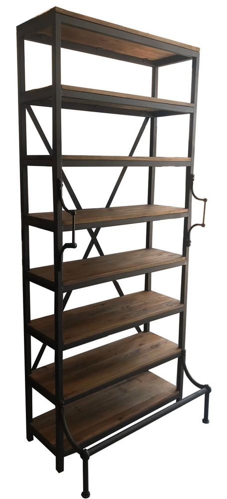 Shelves - Edison industrial shelf, 8 levels, aged wood and black metal - JP2B DECORATION