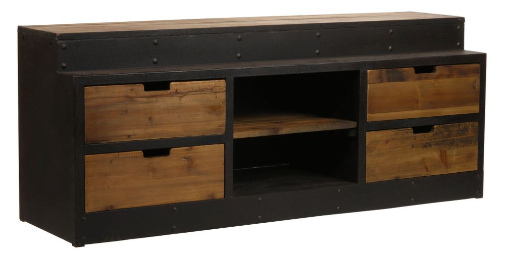 Buffets - Meuble TV Douglas, métal et bois recyclé, 160 cm, style industriel - JP2B DECORATION