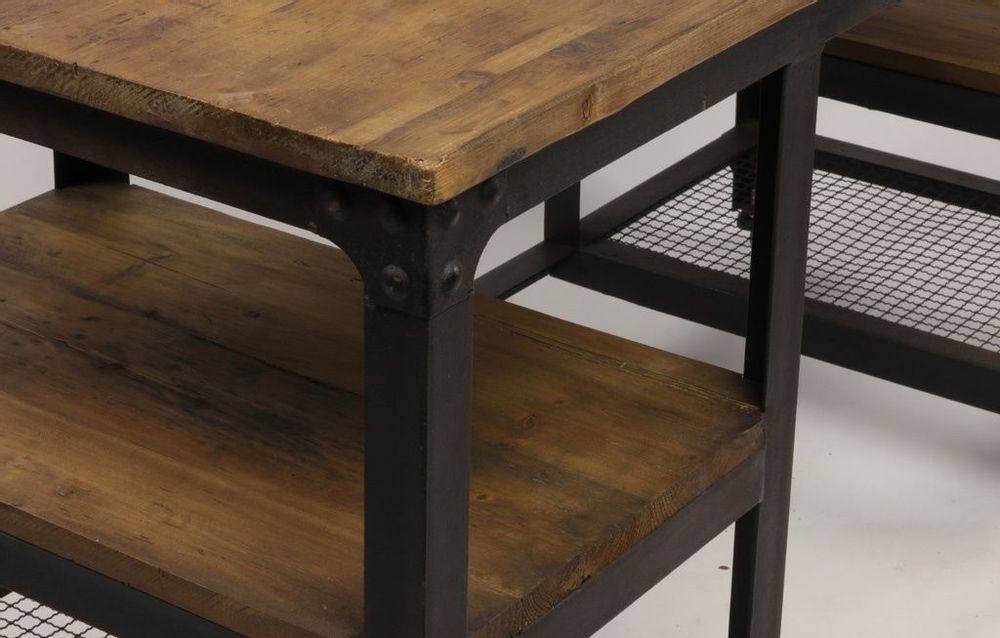 Desks - Conrad industrial desk in wood and metal, 140 cm, 4 shelves - JP2B DECORATION