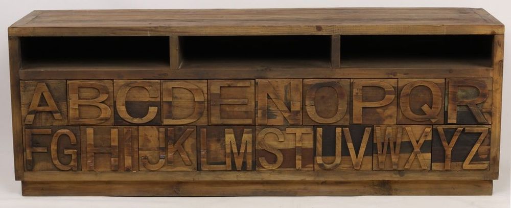 Buffets - Meuble TV ABCD en bois recyclé, 177 cm, style vintage avec rangements alphabet - JP2B DECORATION
