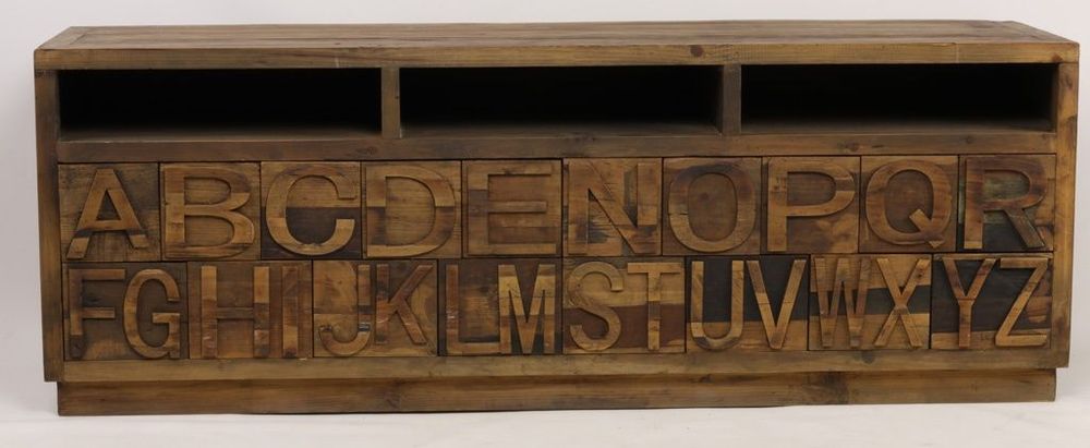 Buffets - Meuble TV ABCD en bois recyclé, 177 cm, style vintage avec rangements alphabet - JP2B DECORATION
