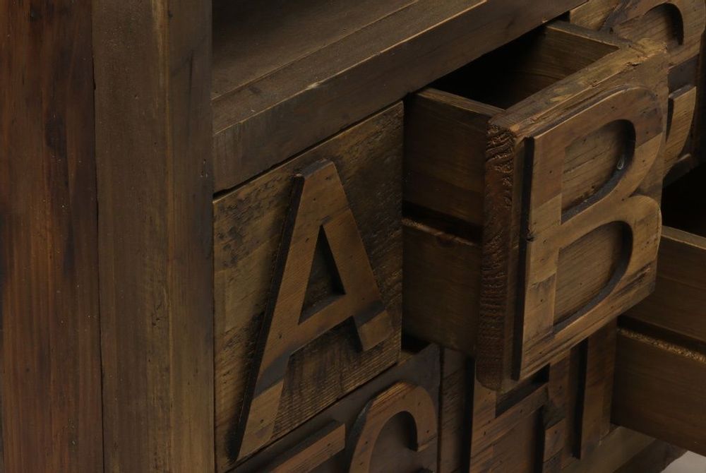 Buffets - Meuble TV ABCD en bois recyclé, 177 cm, style vintage avec rangements alphabet - JP2B DECORATION