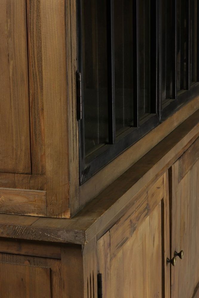 Bookshelves - Industrial two-part sideboard in recycled wood and metal, 245 cm, 4 shelves - JP2B DECORATION