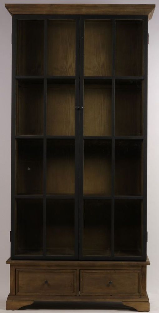 Armoires - Armoire industrielle Cony, 2 portes vitrées, bois recyclé et métal, 230 cm - JP2B DECORATION
