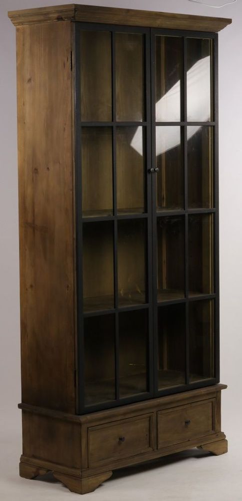 Armoires - Armoire industrielle Cony, 2 portes vitrées, bois recyclé et métal, 230 cm - JP2B DECORATION
