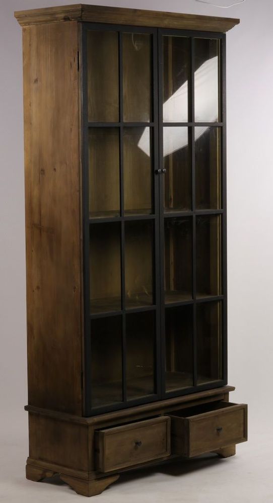 Armoires - Armoire industrielle Cony, 2 portes vitrées, bois recyclé et métal, 230 cm - JP2B DECORATION