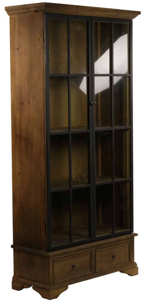 Armoires - Armoire industrielle Cony, 2 portes vitrées, bois recyclé et métal, 230 cm - JP2B DECORATION