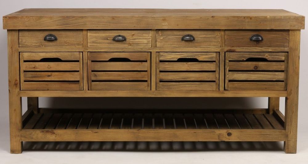 Buffets - Îlot central Gary en bois recyclé, 183 cm, 16 tiroirs, style industriel - JP2B DECORATION