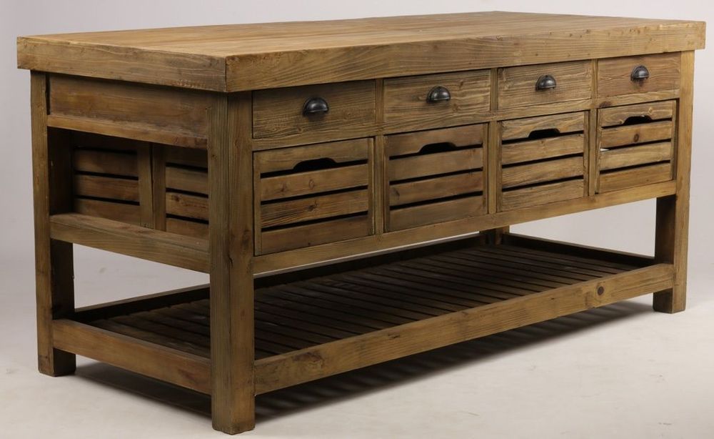 Buffets - Îlot central Gary en bois recyclé, 183 cm, 16 tiroirs, style industriel - JP2B DECORATION