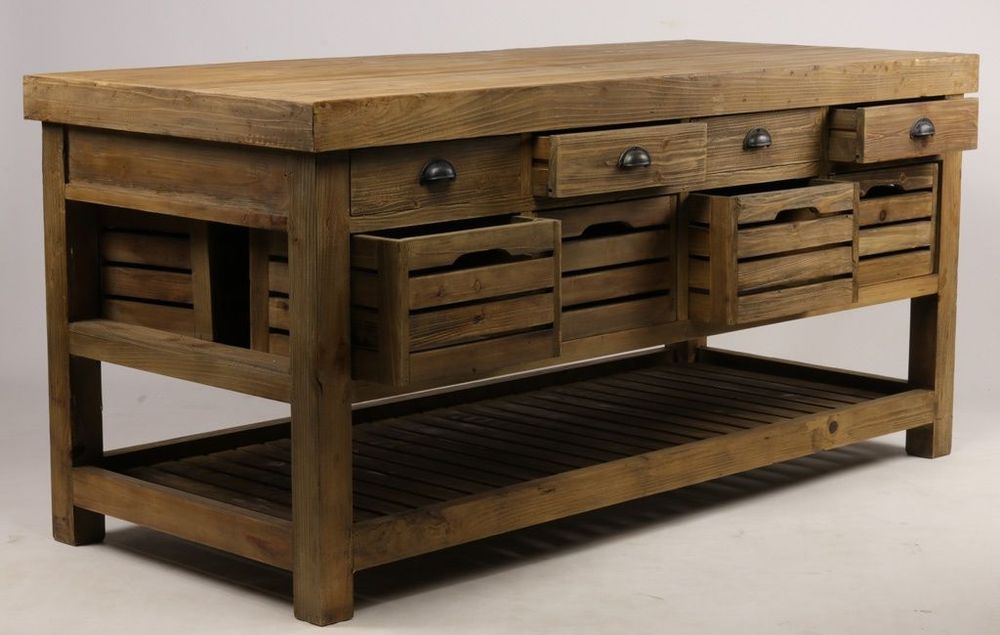 Buffets - Îlot central Gary en bois recyclé, 183 cm, 16 tiroirs, style industriel - JP2B DECORATION