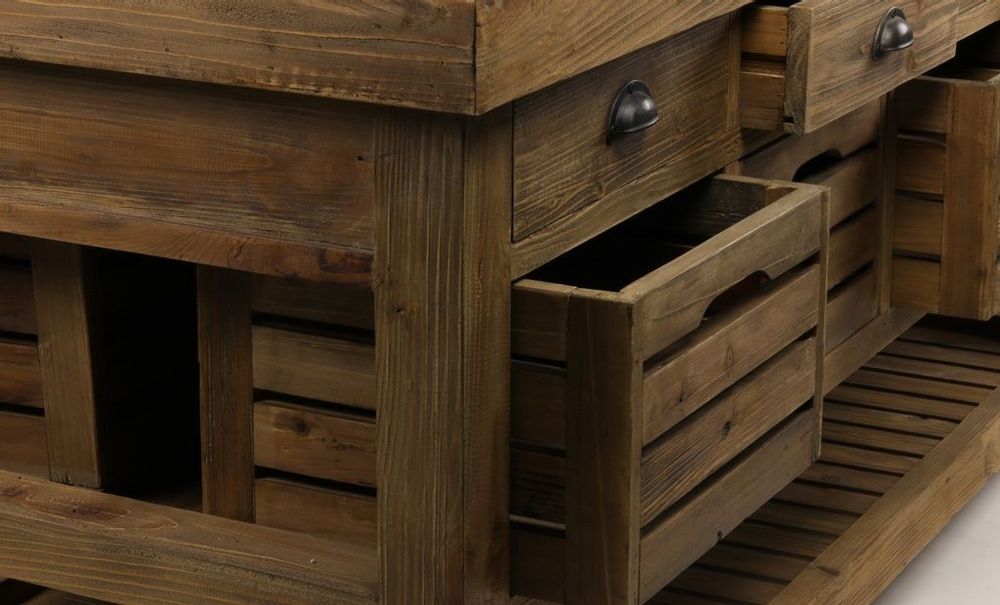 Buffets - Îlot central Gary en bois recyclé, 183 cm, 16 tiroirs, style industriel - JP2B DECORATION