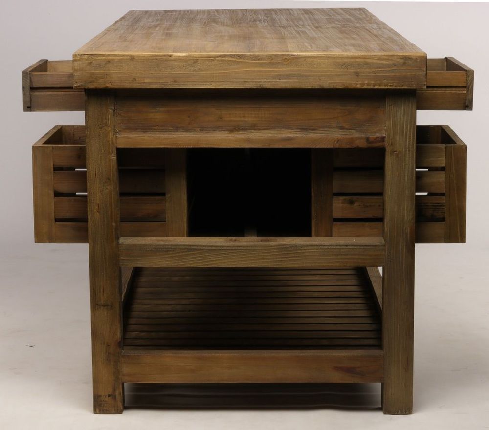 Buffets - Îlot central Gary en bois recyclé, 183 cm, 16 tiroirs, style industriel - JP2B DECORATION