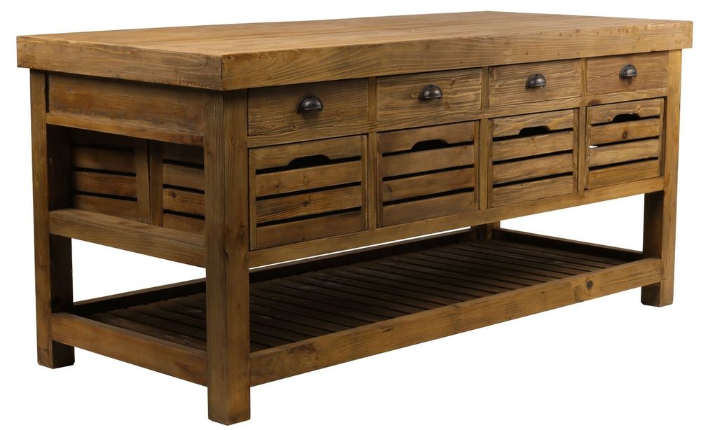 Buffets - Îlot central Gary en bois recyclé, 183 cm, 16 tiroirs, style industriel - JP2B DECORATION