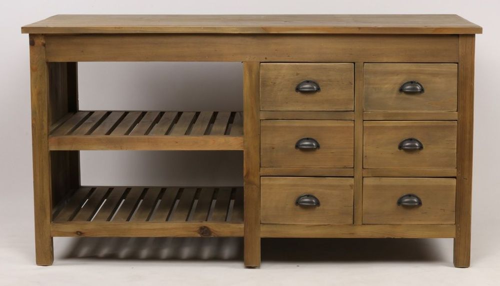 Buffets - Îlot de rangement Melchior en bois recyclé, 150 cm, 6 tiroirs et 2 étagères - JP2B DECORATION