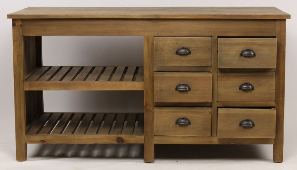 Buffets - Îlot de rangement Melchior en bois recyclé, 150 cm, 6 tiroirs et 2 étagères - JP2B DECORATION