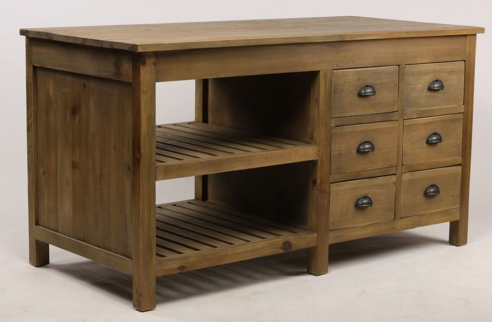 Buffets - Îlot de rangement Melchior en bois recyclé, 150 cm, 6 tiroirs et 2 étagères - JP2B DECORATION