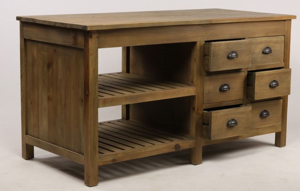 Buffets - Îlot de rangement Melchior en bois recyclé, 150 cm, 6 tiroirs et 2 étagères - JP2B DECORATION