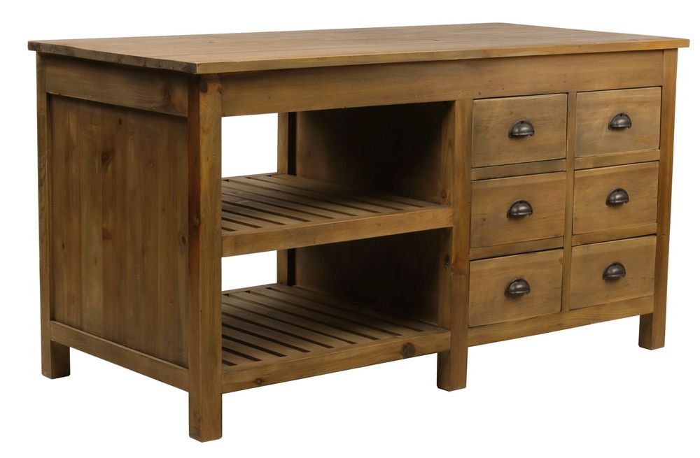 Buffets - Îlot de rangement Melchior en bois recyclé, 150 cm, 6 tiroirs et 2 étagères - JP2B DECORATION