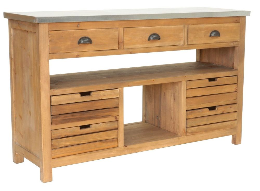 Buffets - Îlot de rangement Balthazar en bois recyclé, 140 cm, 7 tiroirs et 2 étagères - JP2B DECORATION