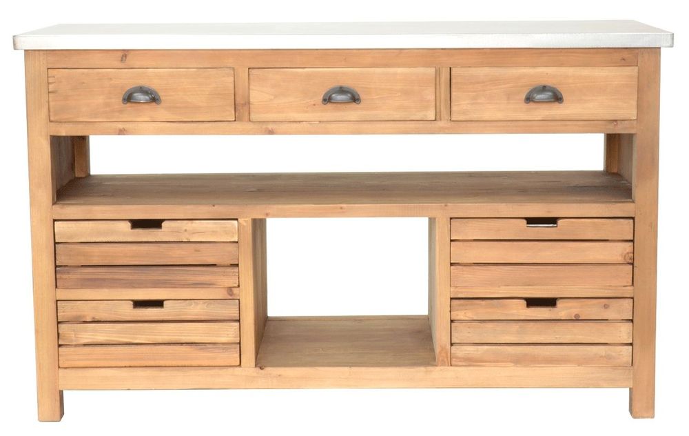 Buffets - Îlot de rangement Balthazar en bois recyclé, 140 cm, 7 tiroirs et 2 étagères - JP2B DECORATION
