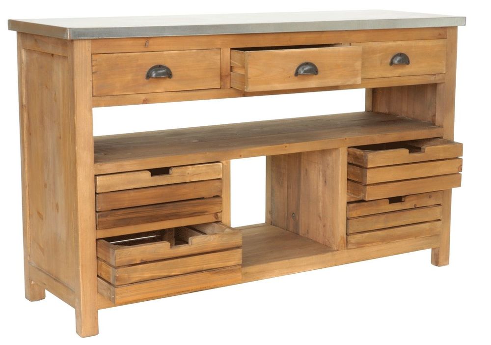 Buffets - Îlot de rangement Balthazar en bois recyclé, 140 cm, 7 tiroirs et 2 étagères - JP2B DECORATION