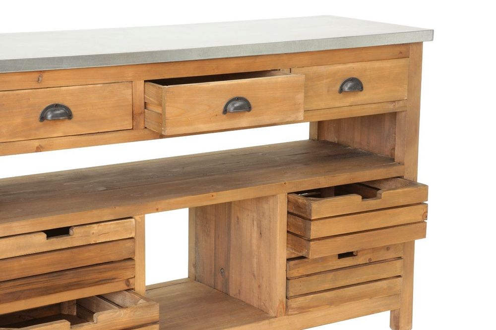 Buffets - Îlot de rangement Balthazar en bois recyclé, 140 cm, 7 tiroirs et 2 étagères - JP2B DECORATION