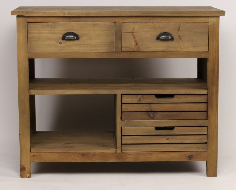 Buffets - Îlot de rangement Gaspard en bois recyclé, 100 cm, 4 tiroirs et 2 étagères - JP2B DECORATION