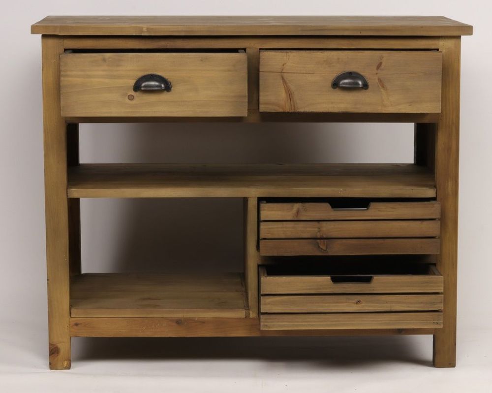 Buffets - Îlot de rangement Gaspard en bois recyclé, 100 cm, 4 tiroirs et 2 étagères - JP2B DECORATION